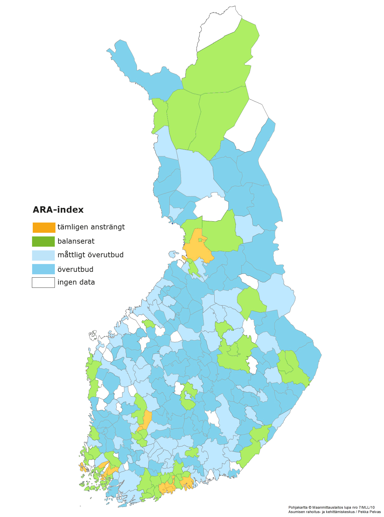 Kartan om kommunernas ARA-index 2020.